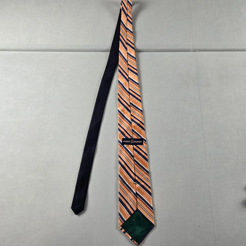 Tommy Hilfiger‎ Silk Tie Orange Blue Striped Classic Men's Office Wear Formal